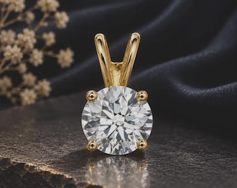 Naszyjnik z zawieszką z moissanitem 14k ze złota, szlif okrągły solitaire, zawieszka ze złota, zawieszka z diamentami, ręcznie robiony złoty naszyjnik z zawieszką, wisior z moissanitem D VVS1.