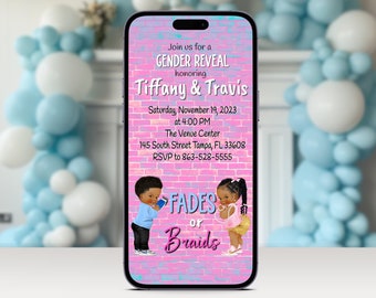 Fades or Braids Digital Invitation Gender Reveal Invitation Fades or Braids Gender Reveal Invitation Instant Download Editable Template 047