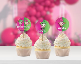 Fairly Odd Parents Cupcake Topper Fairly Odd Parents Gender Reveal Cosmo or Wanda Gender Reveal Party Baby Shower Instant Download Template