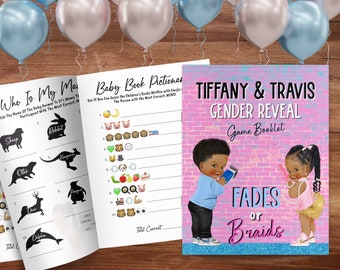 Fades or Braids Game Bundle Gender Reveal Decor Baby Shower Games Fades or Braids Instant Download Editable Gender Reveal Games Template
