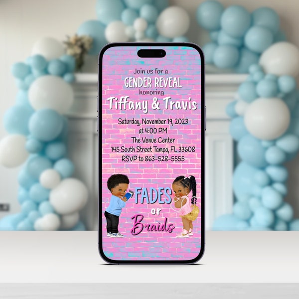 Fades or Braids Digital Invitation Gender Reveal Invitation Fades or Braids Gender Reveal Invitation Instant Download Editable Template 047