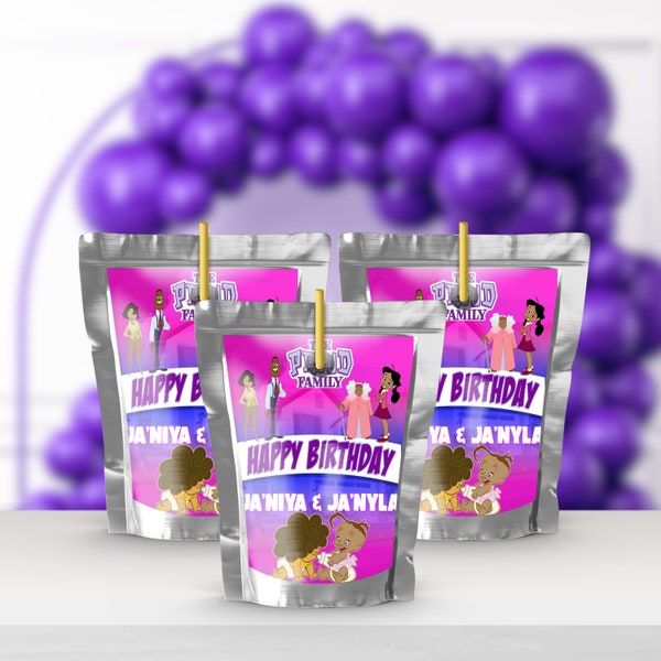 Proud Family Birthday Juice Pouch Label | Twins Birthday Party Favors | Bebe or Cece Twins| Instant Download Editable Printable Template