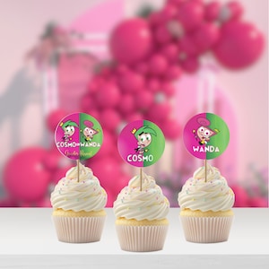 Fairly Odd Parents Cupcake Topper Fairly Odd Parents Gender Reveal Cosmo or Wanda Gender Reveal Party Baby Shower Instant Download Template