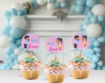 Fades or Braids Cupcake Toppers Gender Reveal Decorations Gender Reveal Party Favors Instant Download Editable Cupcake Topper Template 047