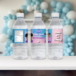 Proud Family Bebe Cece Gender Reveal Water Bottle Labels Proud Family Gender Reveal Decorations Instant Download Editable Template