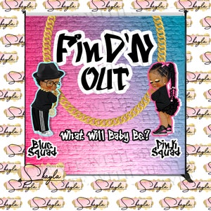 Find N&#39; Out Pink and Blue Gender Reveal Backdrop, Finding Out Gender Reveal Backdrop, Find n Out Banner - Instant Download Digital File Only