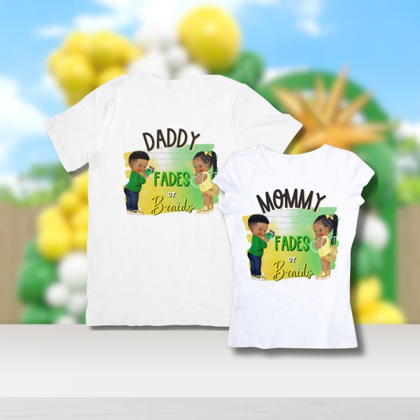 Fades or Braids Gender Reveal Shirts| Fades or Braids Yellow and Green PNG Sublimation DTF Shirt | Instant Download NonEditable Template 054