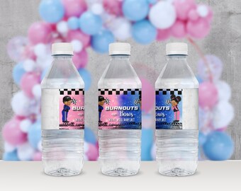 Race Car Driver Burnouts o Bows Género Revelar Etiqueta de botella de agua / Racing Royal Blue & Pink Bow / Descarga instantánea Plantilla editable 056