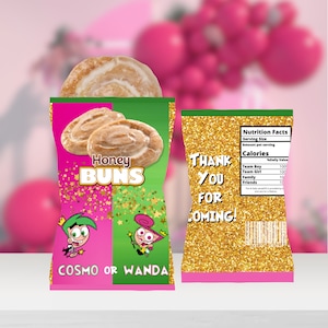Fairly Odd Parents Honey Bun Wrapper Cosmo or Wanda Decor Candy Wraps Green and Pink Gender Reveal Baby Shower Instant Download Template