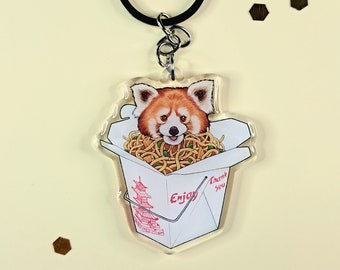 Red Panda Take Out Acrylic Keychain | Animal | Food Keyring