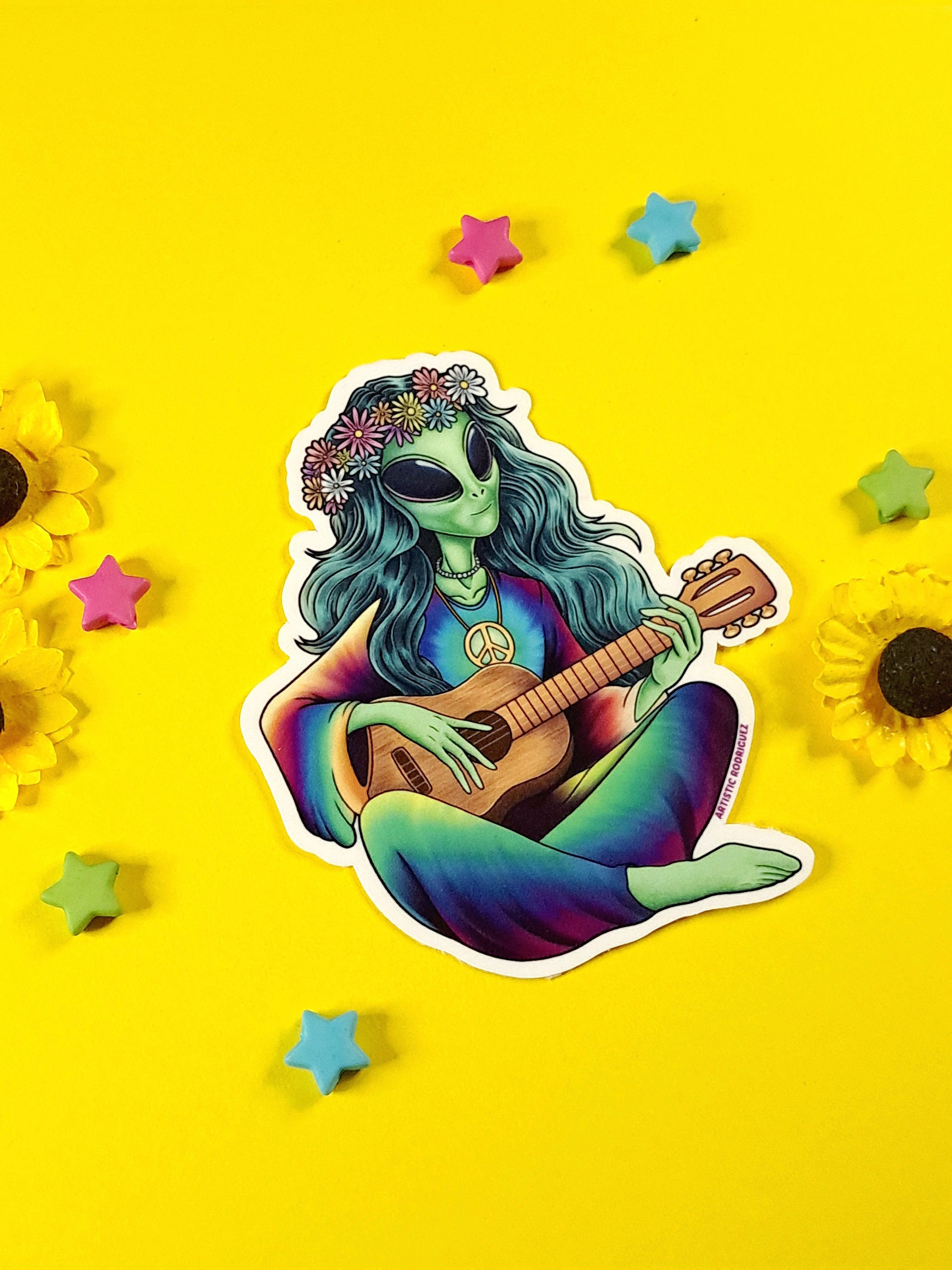 Peaceful Alien Sticker | 70s | Outer Space Decal | Sci Fi | Die Cut ...