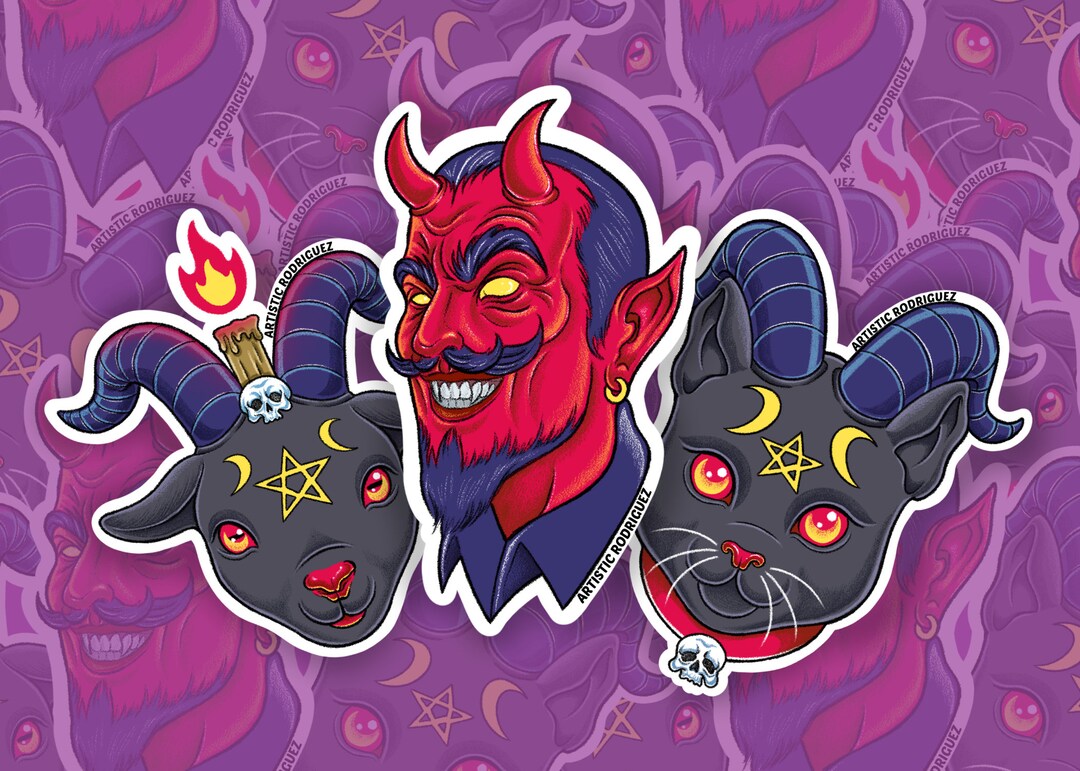 Greetings From Hell Sticker Pack | Devil, Baphomet, Cat Die Cut ...