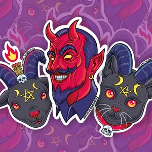 Pack d'autocollants Salutations de l'enfer | autocollant diable | autocollant Baphomet | Chat | Autocollants découpés