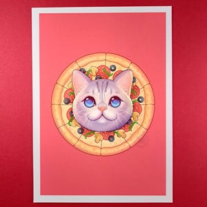 Cat Pizza 5x7 Art Print | Animal | Food | Wall Art Decor | Cute Art Print