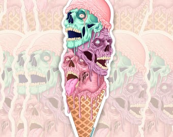 Zombie Ice Cream Die Cut Sticker | Horror Food Art
