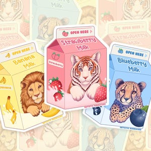 Milchkarton Sticker | Katze | Tier Aufkleber | Lebensmittel Aufkleber