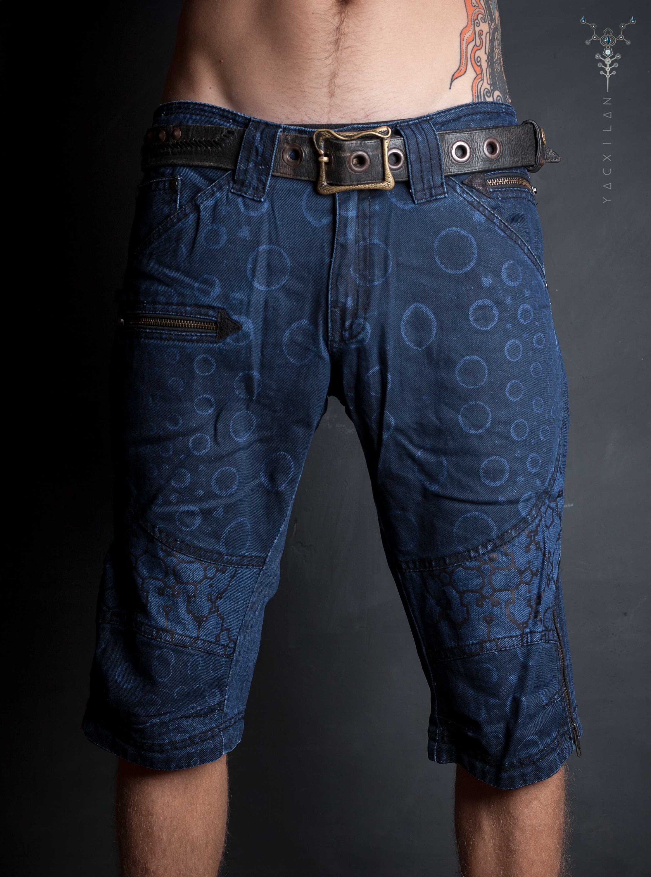 Men's Short below the knee Denim Stonewashed Printed Etsy