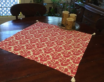 Table Topper: Handmade from originally designed block printed linen fabric.