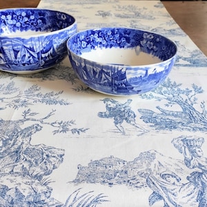 French Toile de jouy table runner, placemats, farmhouse decor, table linens