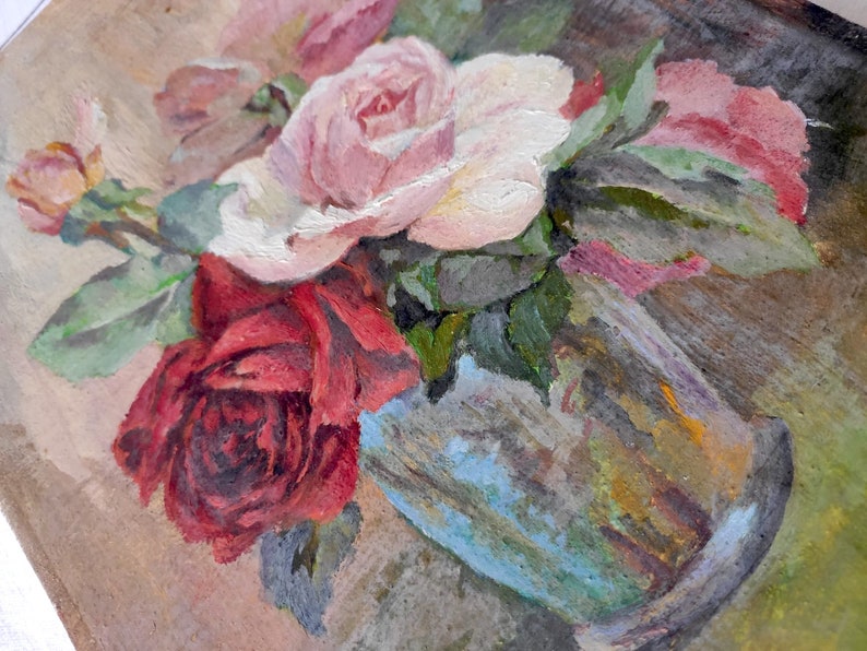 peinture à l'huile florale française vintage, nature morte image 3