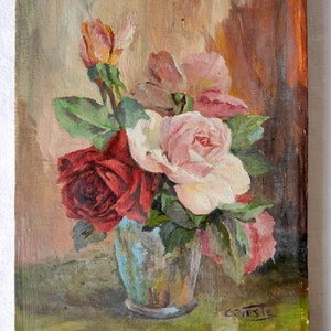 peinture à l'huile florale française vintage, nature morte image 4