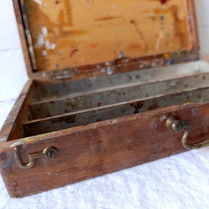 Vintage Wooden Painter’s Box | Rustic Artist Paint Box with Compartments | Antique Art Supply Case | Boho Studio Decor