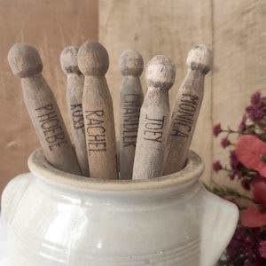 Personalized vintage-style clothes pegs