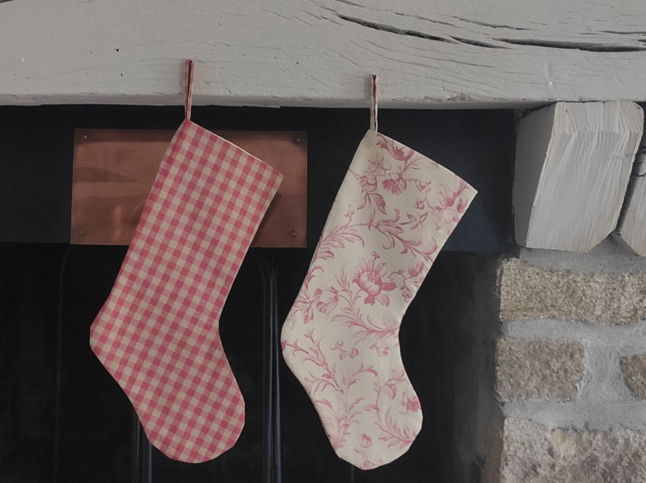 Bas de Noël Vintage Laura Ashley, Rouge, Beige, Décor Vacances, Ensemble Familial