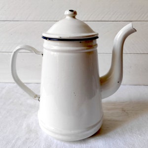 Large vintage enamelware coffee pot, white