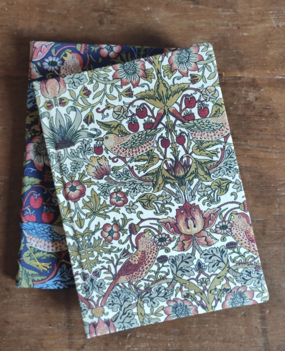 William Morris Fabric Covered Notebook, A5, Journal, Blank Book, Hardcover,  Stationery, Strawberry Thief 