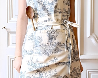 Personalized Toile de Jouy Apron: Embroidered Monogramme, French Country Kitchen