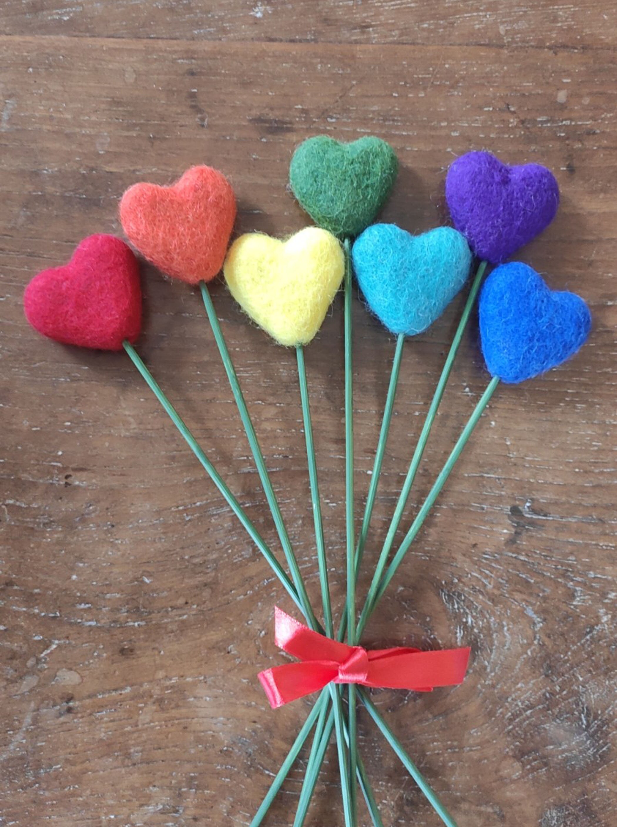 Bouquet de Cœur Feutre, Arc-En-Ciel, Cadeau Saint-Valentin, Respectueux L'environnement, Décoration