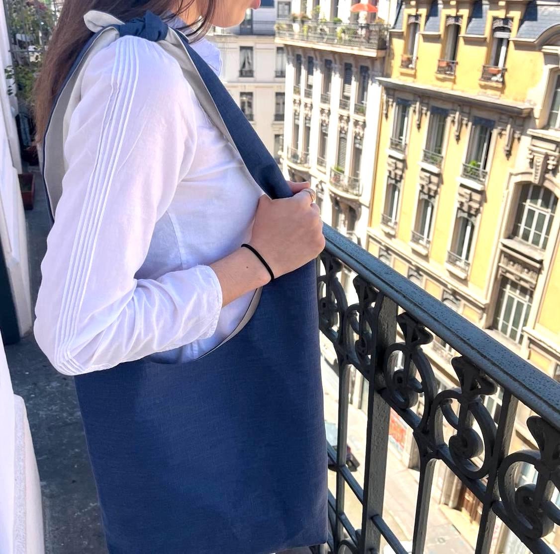 Fourre-tout à nouer en lin français, sac hobo, fourre-tout réglable, bandoulière, lin européen, fourre-tout noué, sac seau, porter tout