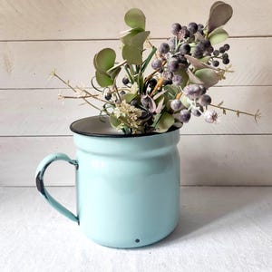 Large vintage mint green enamelware milk pot, jug