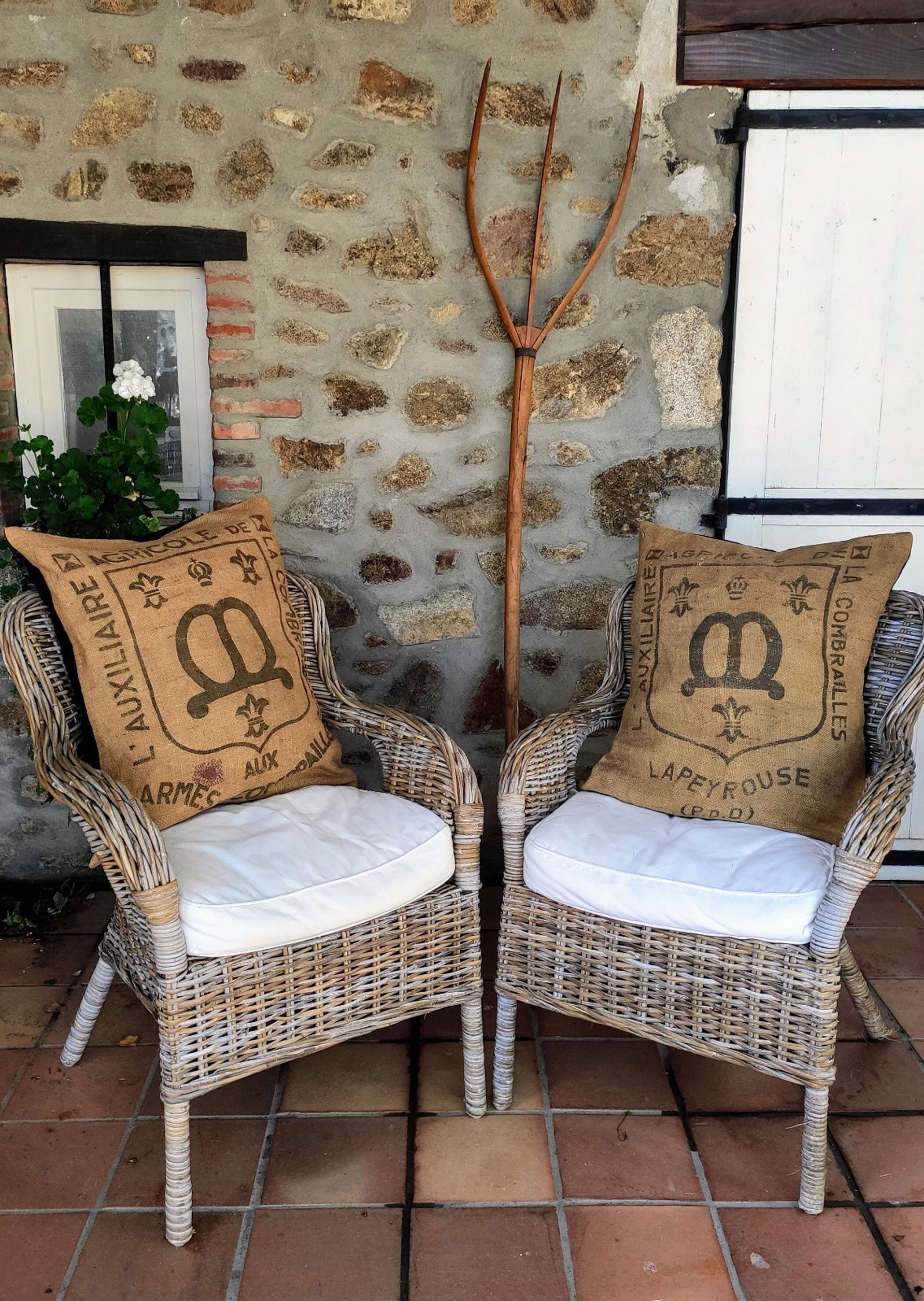 Authentiques Housses de Coussin Sac à Grains Vintage Français