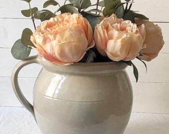 Vintage grey French confit pot, glazed stoneware, single handle