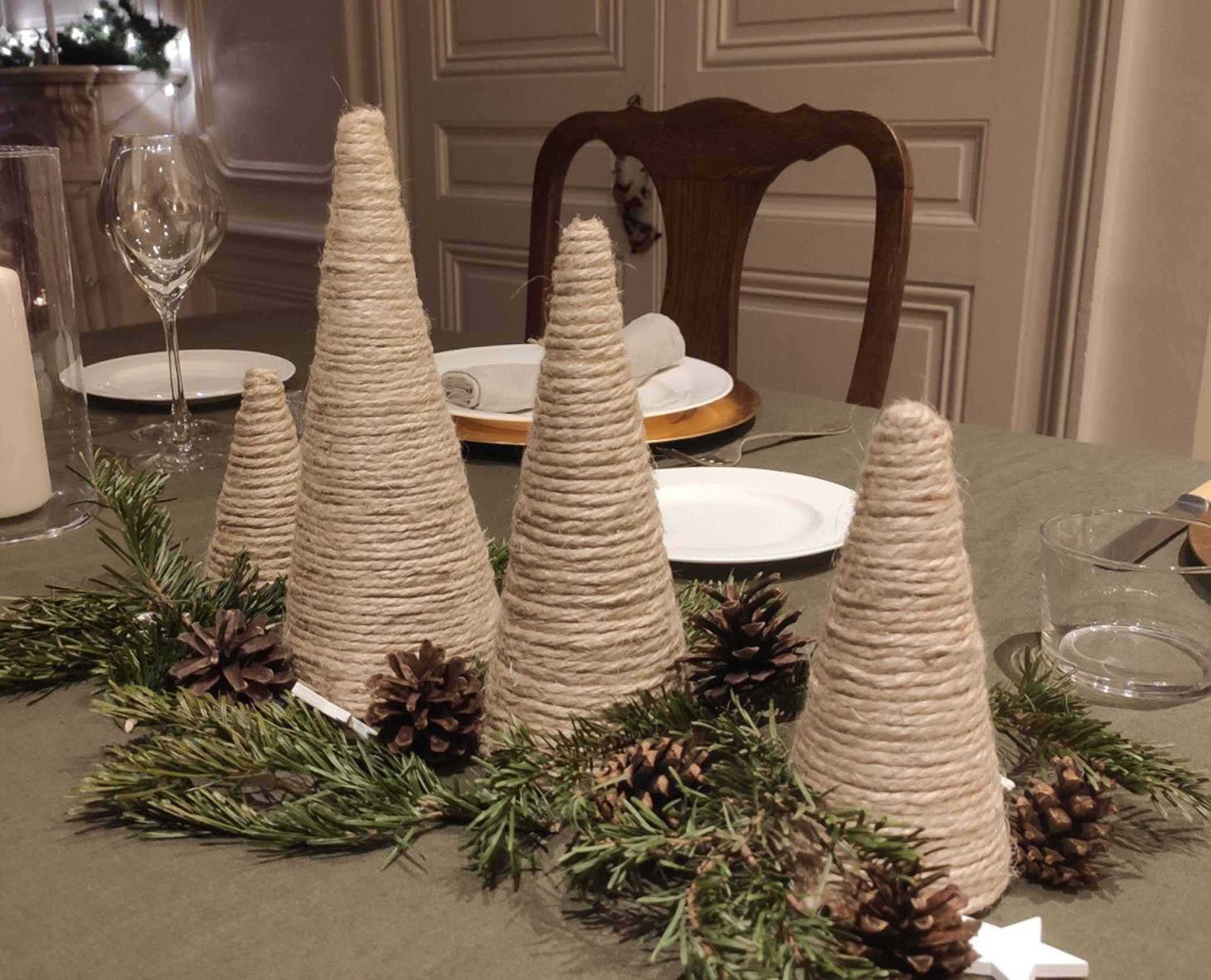 Décoration Enveloppée de Jute d'arbre, Hiver, Noël, Pièce Maîtresse, Cheminée