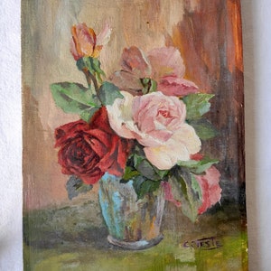 peinture à l'huile florale française vintage, nature morte image 5