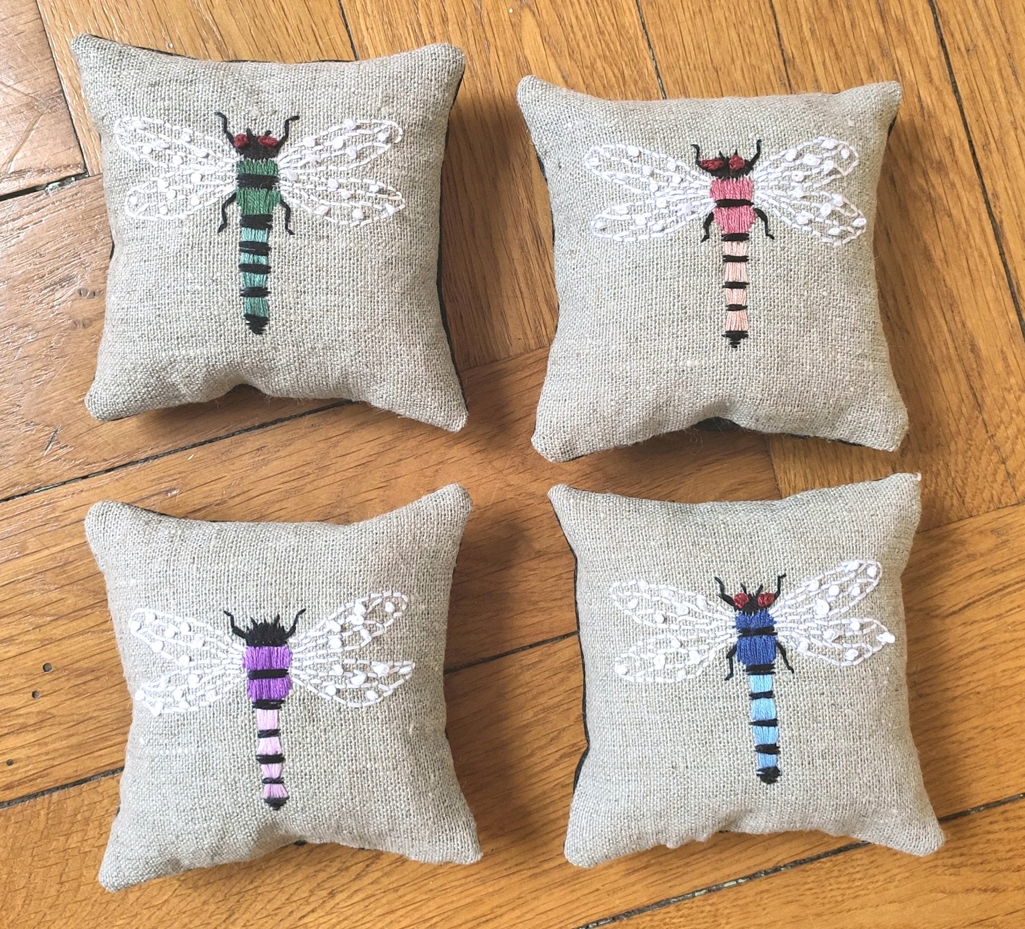 Mini Oreillers de Libellule Brodés à La Main, Parfumés Lavande, Lin, Sachet, Coussin d'épingle
