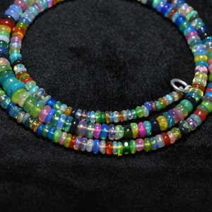 Disco Ethiopian Opal Gemstone Smooth Rondelle Beads Necklace, 2.50mm - 4.50mm Ethiopian Opal Beaded Necklace, Flashy Opal Jewelry image 3