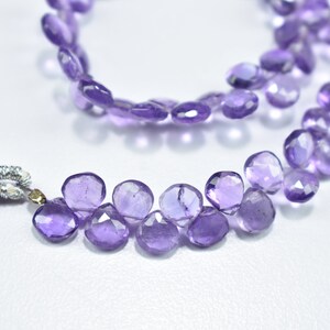 Natural African Amethyst Heart Shape Gemstone Faceted Briolette Beads 8 Inch Strand, Amethyst Heart Faceted Beads 5.50mm - 5.75mm