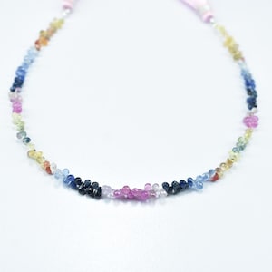 Natural Multi Color Sapphire Faceted Teardrop Briolette Beads, Multi Sapphire Side Drill Gemstone Bead 2X3mm - 2X3.5mm, Sapphire 8.5&quot; Strand