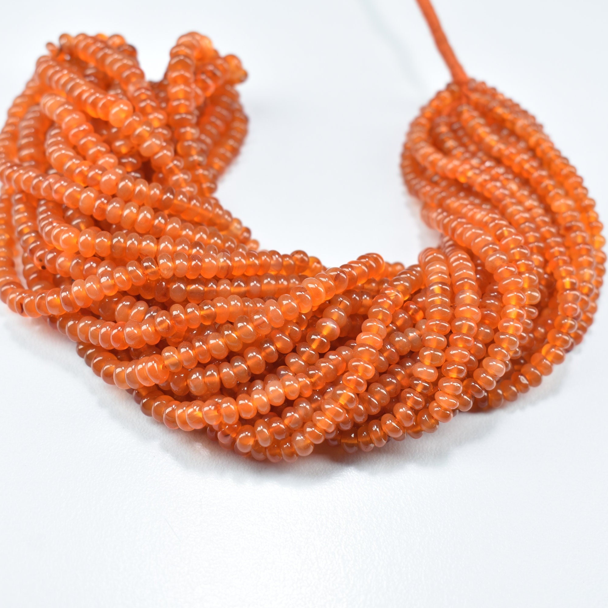 16 Inch 1 Strand Carnelian Smooth Rondelle Plain Beads, Natural Carnelian Gemstone Beads 3.50mm - 5mm, Orange Carnelian Handmade Beads