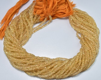 Contas de pedras preciosas facetadas de citrino natural rondelle, fio de 13 polegadas, 3 mm, contas facetadas de citrino
