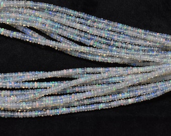 AAA Quality Ethiopian Opal Smooth Rondelle Gemstone Beads 3mm - 4.50mm, Natural Welo Fire Opal Smooth Plain Beads 16 Inch Strand