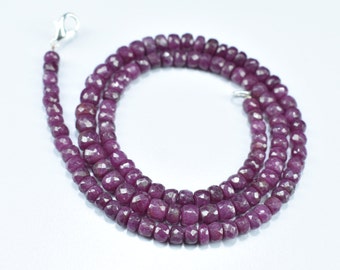 Collier Chaîne Dorée Avec Perle/pierre Rubis Naturel - Style Bohème - Longueur 18 Pouces