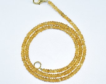 Natural AAA quality citrine rondelle faceted gemstone beads necklace 3mm, Citrine Beaded Necklace.