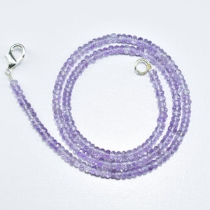 AAA Quality Natural Purple Amethyst Rondelle Gemstone Faceted Beads Necklace 3.25mm, Amethyst Beaded Necklace