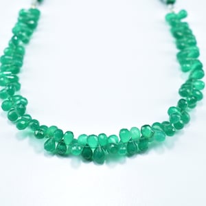 Top Quality Green Onyx Faceted Teardrop Briolette Beads 8 Inch Strand, 4X6mm - 4.50X7mm Natural Green Onyx Side Drilled Beads, Onyx Gemstone