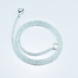 Natural Aquamarine Rondelle Gemstone Faceted Beads Necklace 3mm, Aquamarine Beaded Necklace
